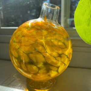 Blown Glass Orange & Clear Bud Vase Hand Blown Crafted Opening Angled Beautiful